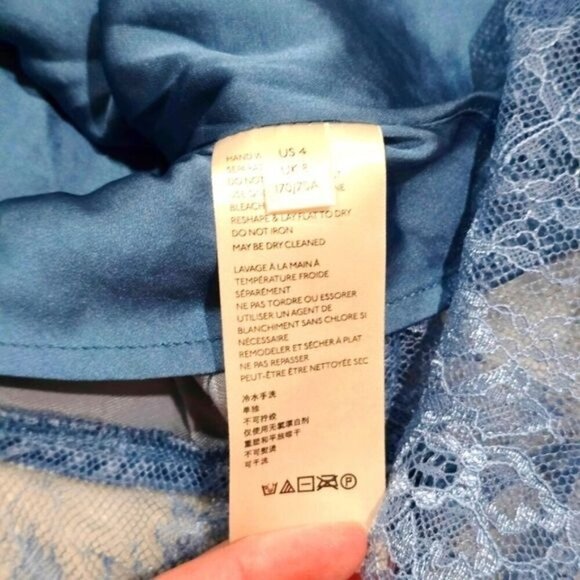 Free People ✦ My Lacey Velvet Midi Skirt ✦ Blue Asymmetrical Lace Hem Side Zip - Picture 16 of 16